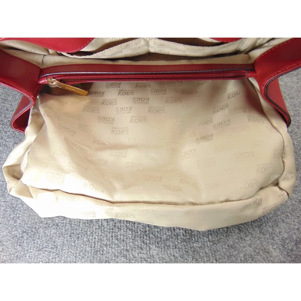 Michael Kors Large Tote Red Leather Gold Studded Chain Shoulder Bag 35H7GE0T3L